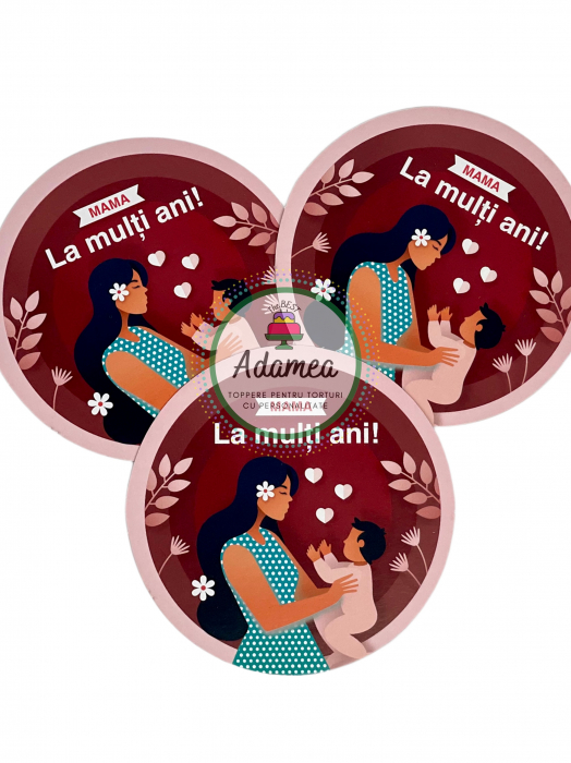 Topper de tort cu element special din carton sub forma de cerc cu mama si bebe [2]