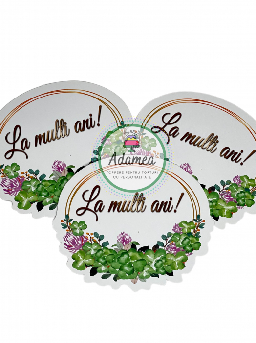 Topper de tort cu element special din carton sub forma de oval cu trifoi si la multi ani [5]
