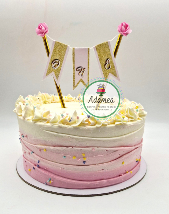 Topper de tort cu element special din carton sub forma de  banner cu fanioane ONE [2]