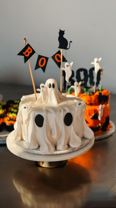 Banner tort de Halloween cu Boo și pisici [2]