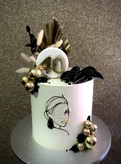 Topper frontal de tort cu chip de femeie stilizat auriu oglinda [7]