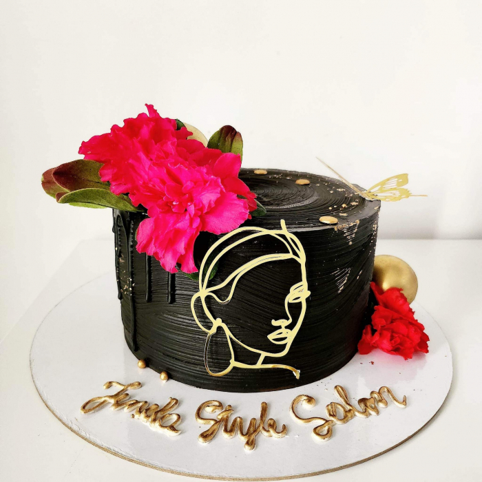 Topper frontal de tort cu chip de femeie stilizat auriu oglinda [23]