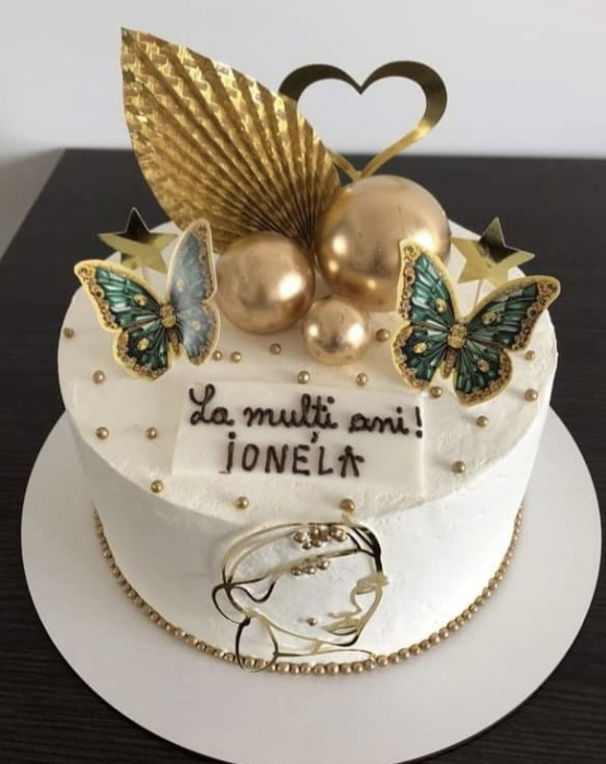 Topper frontal de tort cu chip de femeie stilizat auriu oglinda [12]