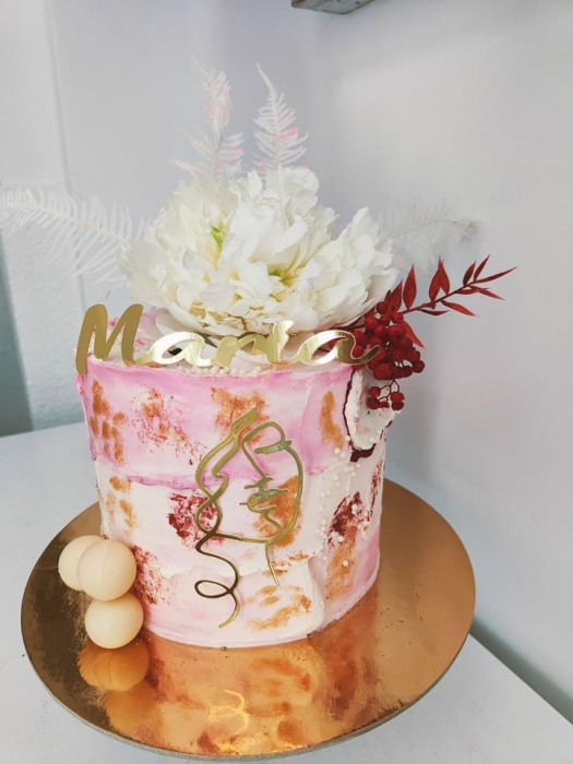 Topper frontal de tort cu chip de femeie stilizat auriu oglinda [22]