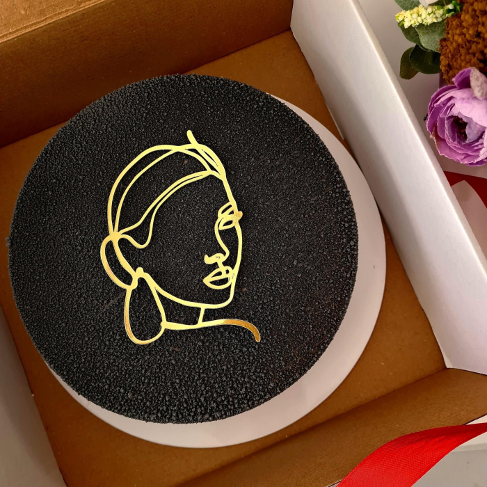 Topper frontal de tort cu chip de femeie stilizat auriu oglinda [3]