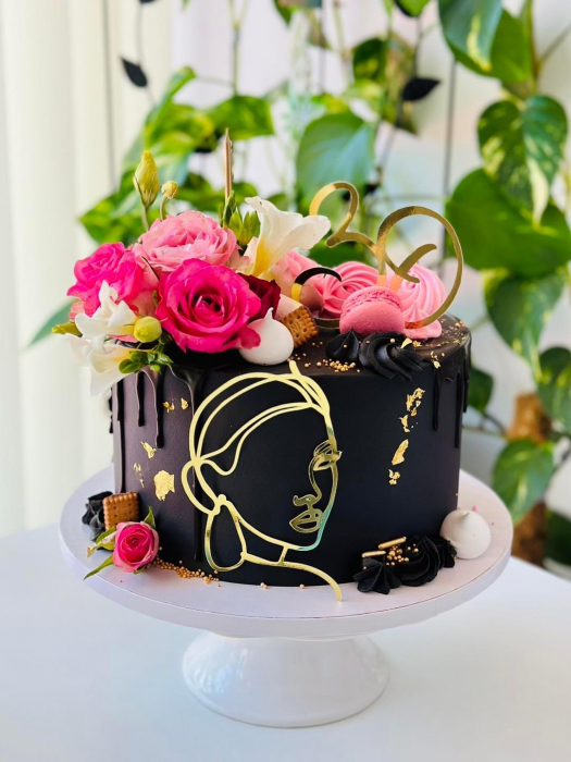 Topper frontal de tort cu chip de femeie stilizat auriu oglinda [9]