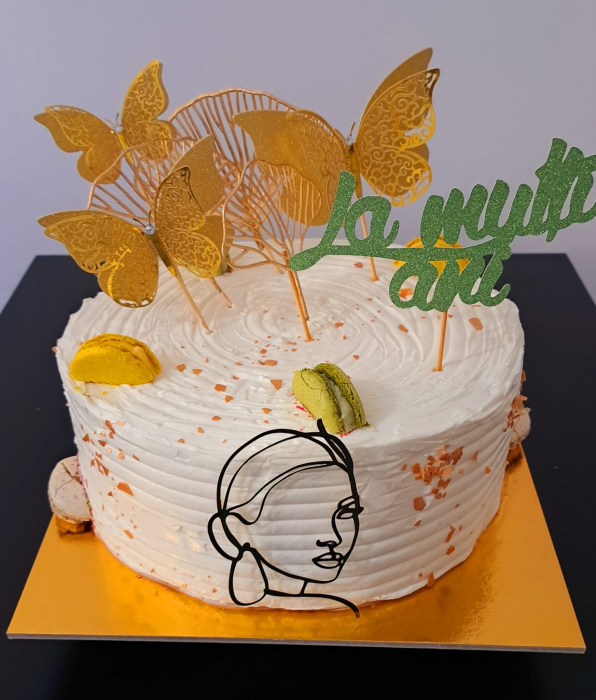 Topper frontal de tort cu chip de femeie stilizat auriu oglinda [20]