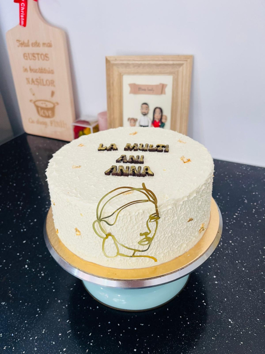 Topper frontal de tort cu chip de femeie stilizat auriu oglinda [26]