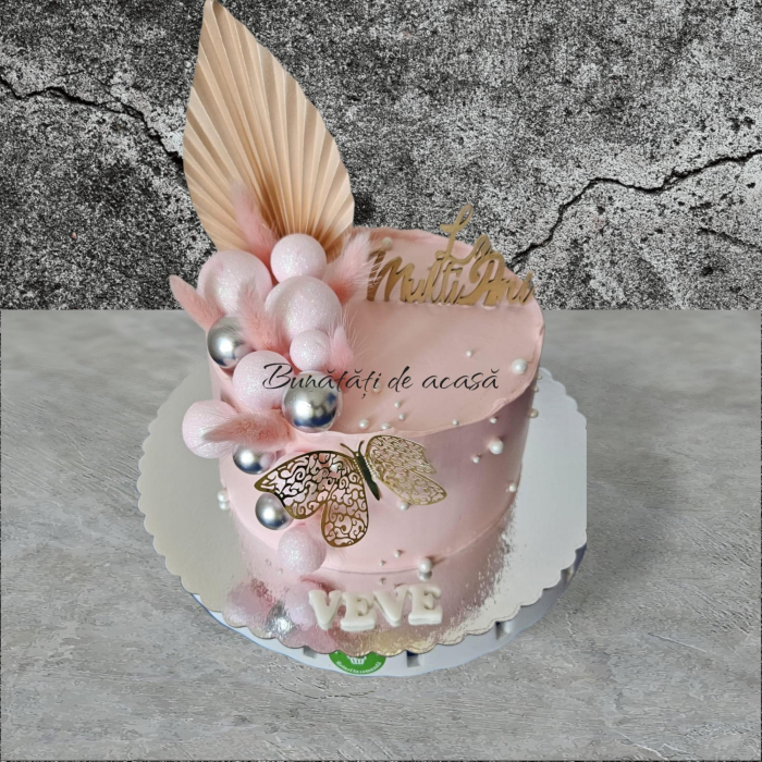 Decor de tort cu frunza de palmier din carton somon corai pal [4]