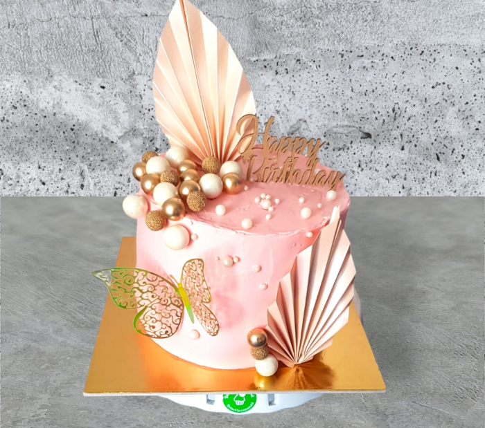 Decor de tort cu frunza de palmier din carton somon corai pal [2]