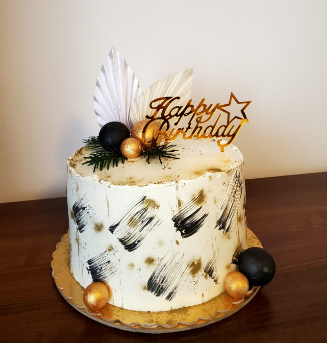 Ornament de tort cu frunza de palmier din carton crem auriu pal sitefat [11]