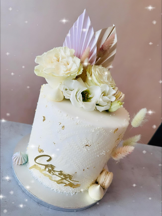 Ornament de tort cu frunza de palmier din carton crem auriu pal sitefat [9]