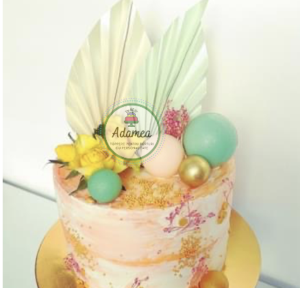 Ornament de tort cu frunza de palmier din carton crem auriu pal sitefat [6]