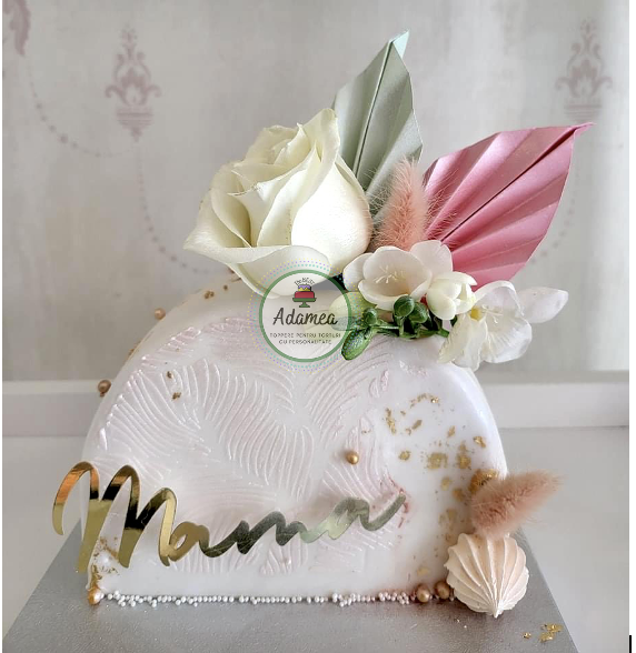 Decor cartonat cu evantai tip frunza de palmier roz sidef [2]