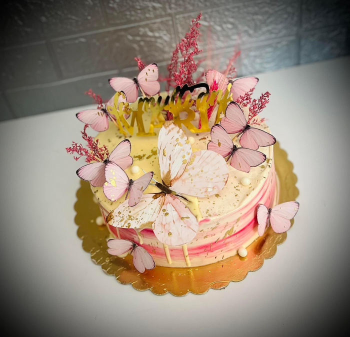 Topper tort fluture mare roz pal [10]