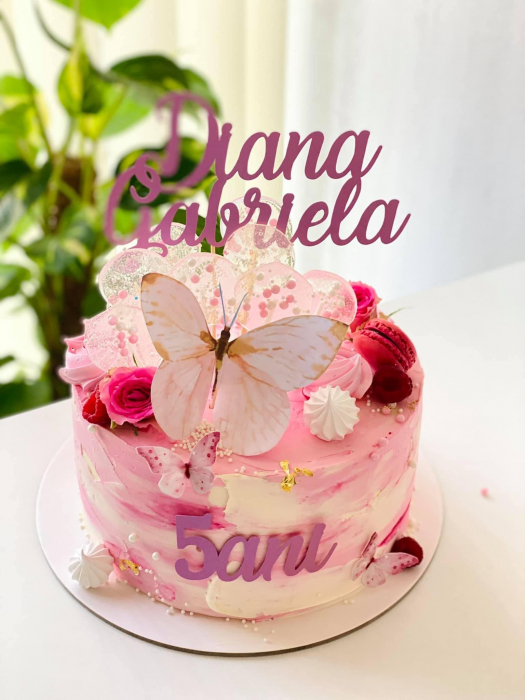 Topper tort fluture mare roz pal [5]