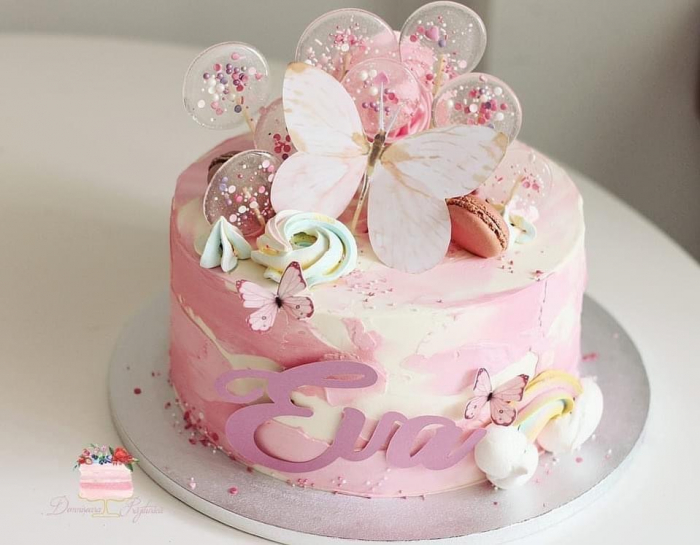 Topper tort fluture mare roz pal [4]