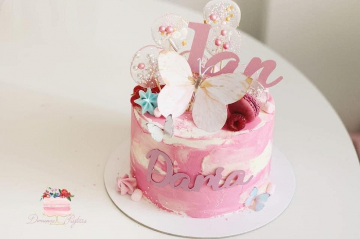 Topper tort fluture mare roz pal [3]