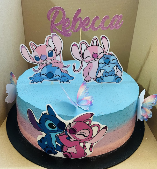 Topper de tort  personalizat cu element special din carton sub forma de  2 toppere cu Stitch si Angel [2]
