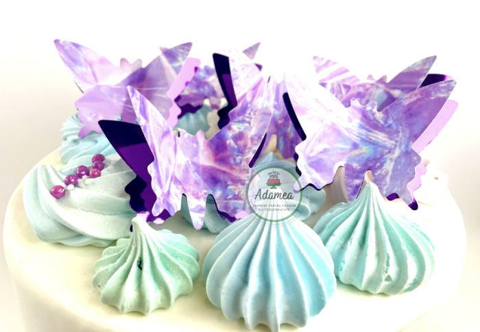 Topper tort cu ornament din carton cu fluturi mov [2]