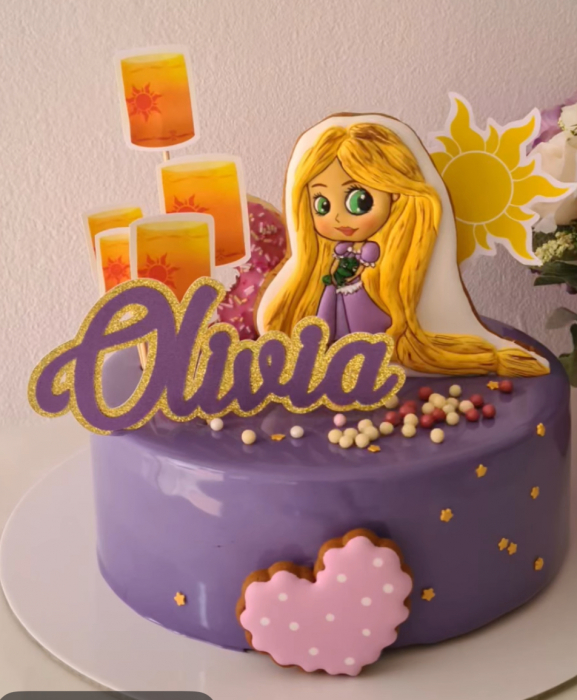 Topper de tort personalizabil realizat din carton cu decor felinare din Rapunzel [2]