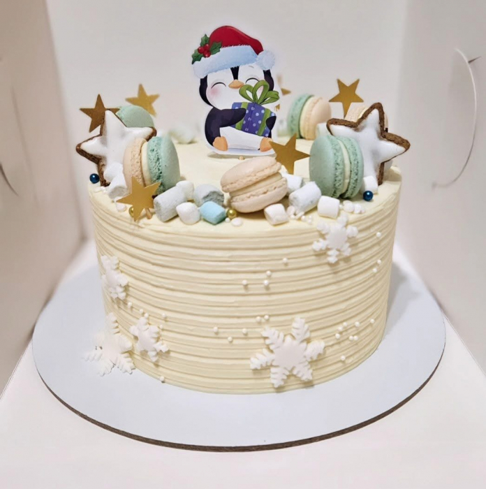 Topper de tort cu element special din carton sub forma de pinguini simpatici de Craciun [2]