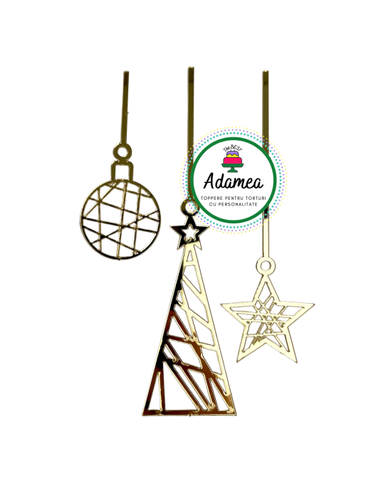 Topper de tort  personalizat cu element special din plexiglas auriu sau argintiu cu globuri de brad de  Craciun [1]