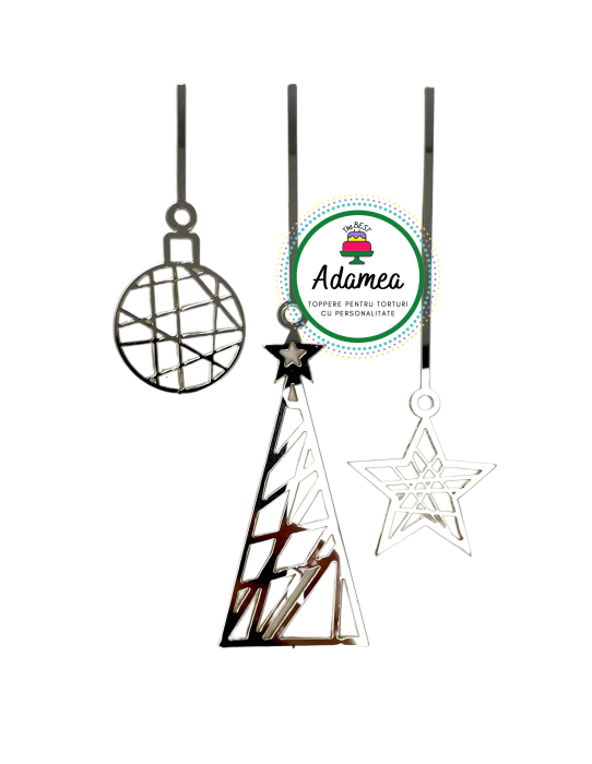 Topper de tort  personalizat cu element special din plexiglas auriu sau argintiu cu globuri de brad de  Craciun [2]