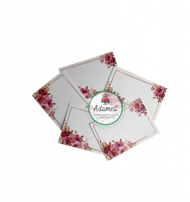 Topper de tort  personalizat cu element special din carton sub forma de  dreptunghi cu chenar cu flori care se poaate personaliza [2]