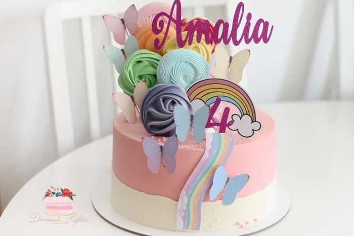 Toppere tort fluturi colorati pastel [2]