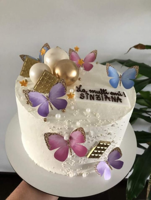 Toppere tort cu fluturi din carton bleu, roz, mov cu imitatie de glitter [2]
