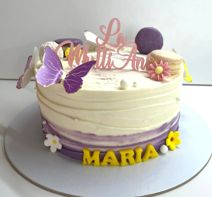 Toppere te tort din carton cu fluturi mov cu contur tip auriu [4]