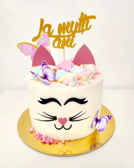 Topper de tort cu cartonașe sub formă de fluturi mov cu auriu glitter [3]