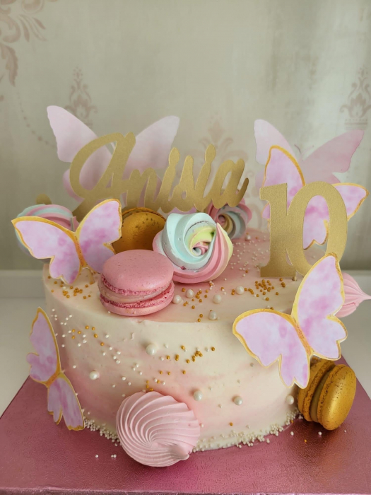 Set 6 fluturi roz auriu pentru tort [3]