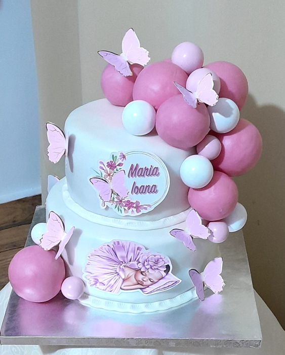 topper de tort cu element special din carton sub forma de fluturi roz cu auriu [17]