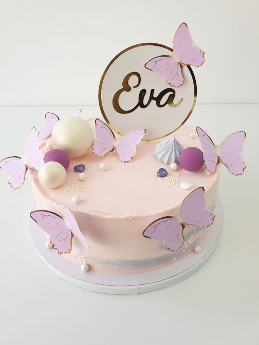 topper de tort cu element special din carton sub forma de fluturi roz cu auriu [5]