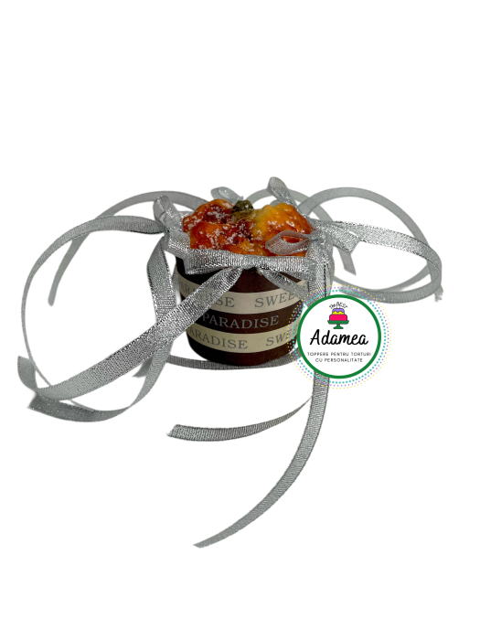 Set de toppere de tort personalizat cu 6 fundite din panglic  argintiu metalizat [1]