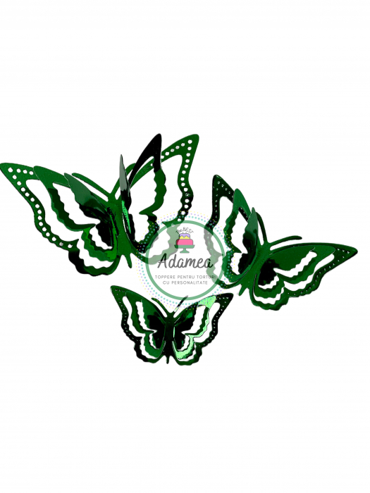 Topper de tort cu element special din carton sub forma de fluture 3D verde oglinda [2]