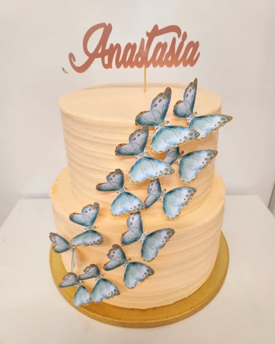 Topper de tort cu cartonașe sub formă de fluturi verde menta [3]