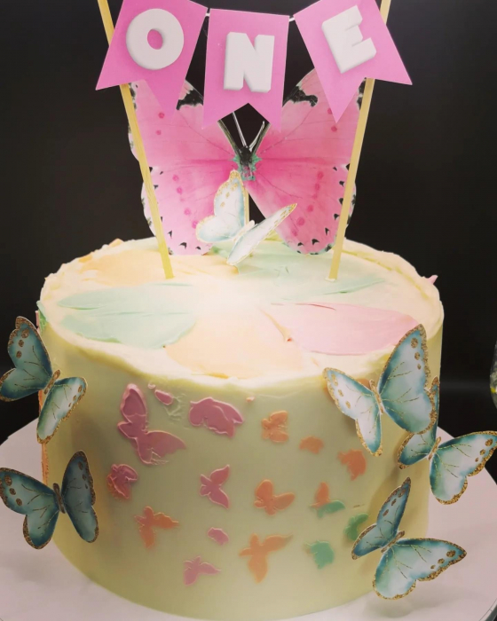 Topper de tort cu cartonașe sub formă de fluturi verde menta [4]
