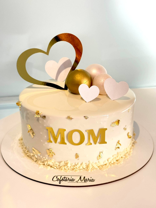 Topper de tort  personalizat cu element special din carton sub forma de 6 inimioare albe sclipitoare tip baloane [2]