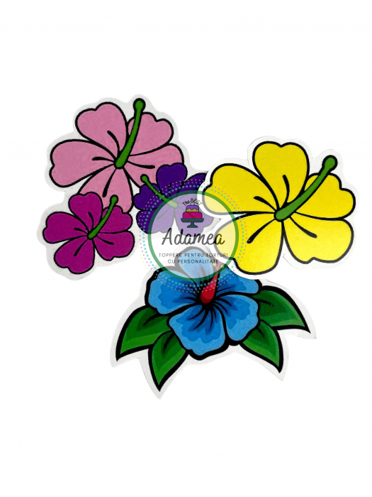 Topper de tort personalizat cu element special din carton cu flori exotice pentru torturile cu Stitch [1]