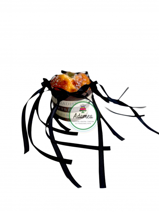 Topper de tort  personalizat cu element special din panglica de satin negru cu fundite decorative pentru tort [2]