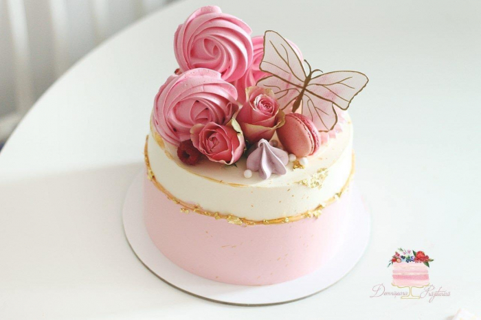 Orament  tort cu 3 toppere fluturi mari albi cu auriu [4]