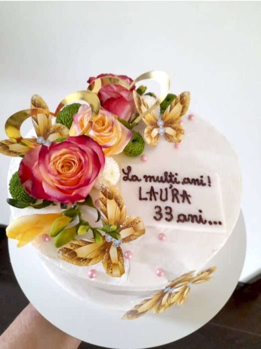 topper tort cu ornament cu inimi auriu oglinda [2]