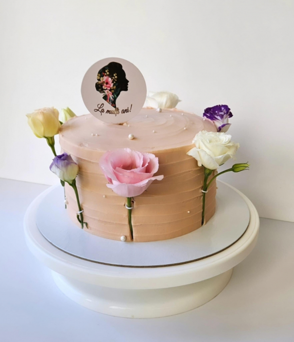 topper de tort cu element special din carton cu flori si La multi ani [2]