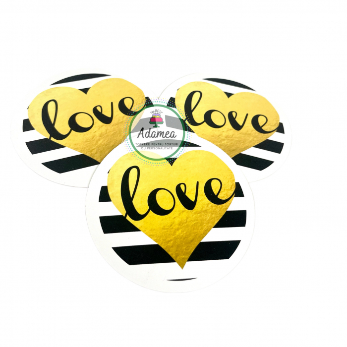 Topper de tort cu element special din carton sub forma de discheta cu dungi si inima cu Love [2]