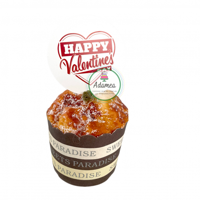 Topper de tort cu element special din carton sub forma de cerc cu Happy Valentine s day [2]