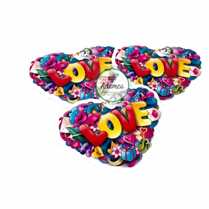 Topper de tort cu element special din carton sub forma de inimioara din cadouri cu LOVE [2]