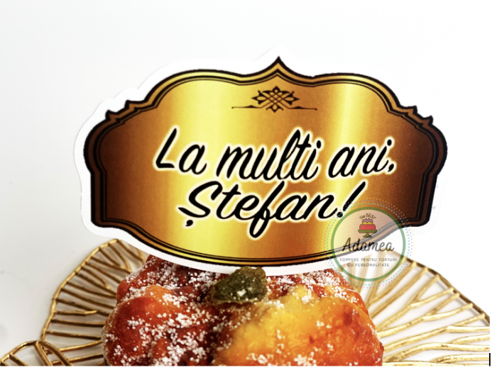 Topper de tort cu ornament tip stegulet din carton cu La multi ani, Stefan [2]